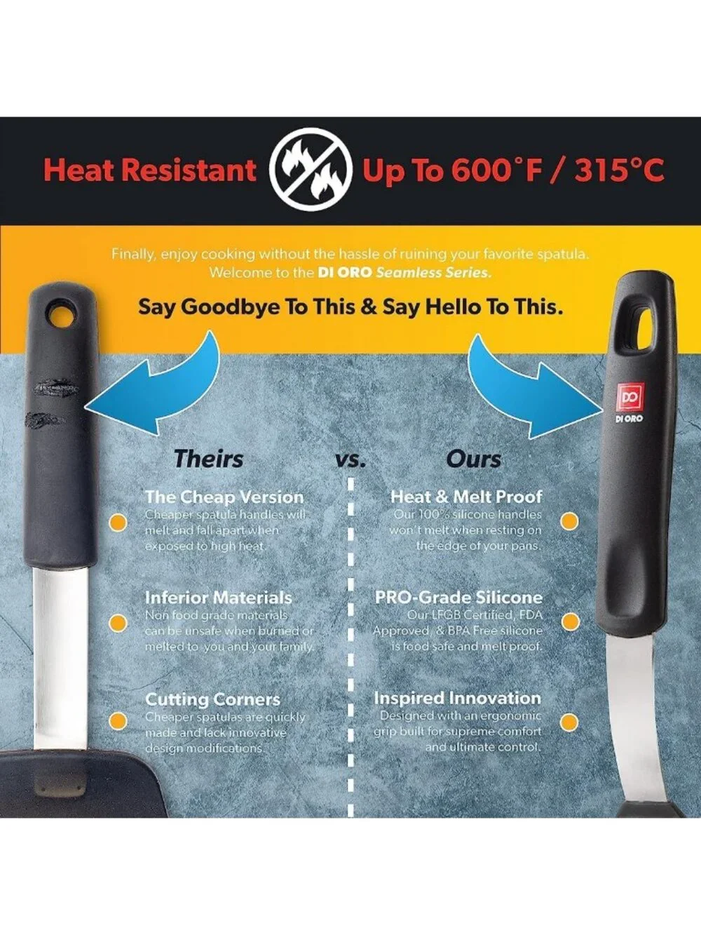 Heat Resistant Silicone Turner Spatula Set - 6-Pc Kitchen Utensils, Black